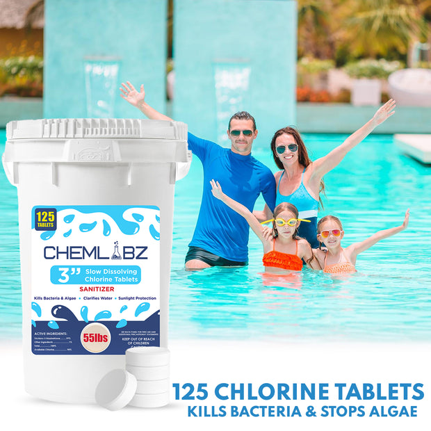 Chemlabz’s Ultimate Pool Care 3 Inch Chlorine Tablets Long Lasting Powerful Sanitization for Sparkling Pools & Spa Tub