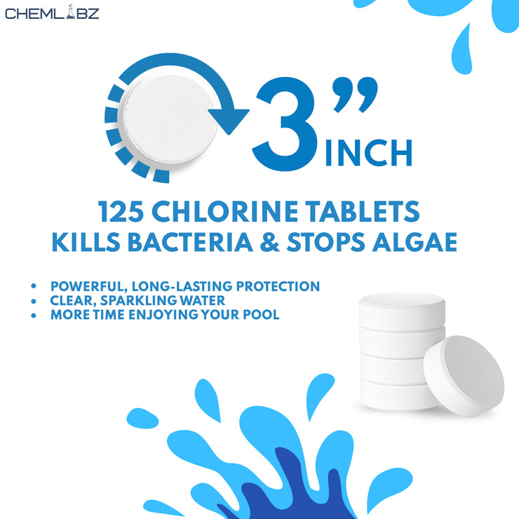 Chemlabz’s Ultimate Pool Care 3 Inch Chlorine Tablets Long Lasting Powerful Sanitization for Sparkling Pools & Spa Tub