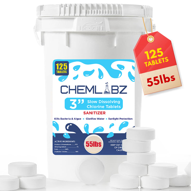 Chemlabz’s Ultimate Pool Care 3 Inch Chlorine Tablets Long Lasting Powerful Sanitization for Sparkling Pools & Spa Tub